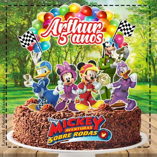 Topo de Bolo Mickey Sobre Rodas - Ref 4398 Arquivo Digital