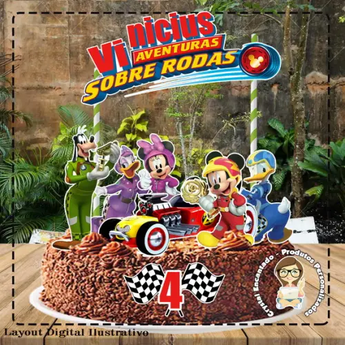 Topo de Bolo Mickey Sobre Rodas - Ref 4399 Arquivo Digital