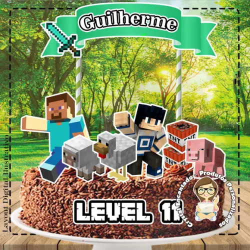 Topo de Bolo Minecraft - Ref 0500 Arquivo Digital