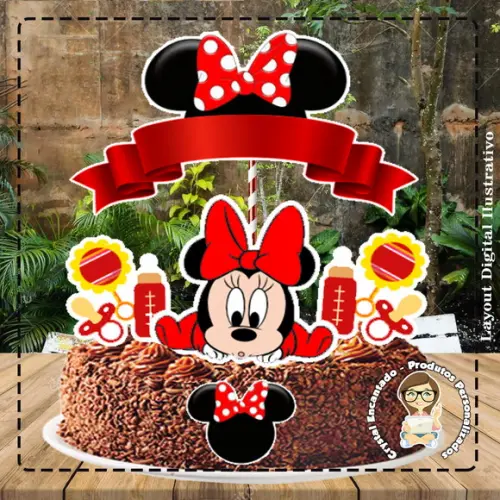 Topo de Bolo Minnie Baby Vermelha - Ref 4427 Arquivo Digital
