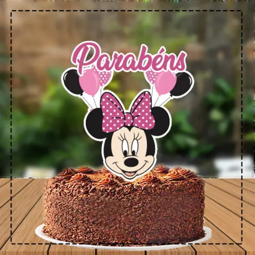 Topo de Bolo Minnie Cabeça Rosa - Ref 3398 Arquivo Digital