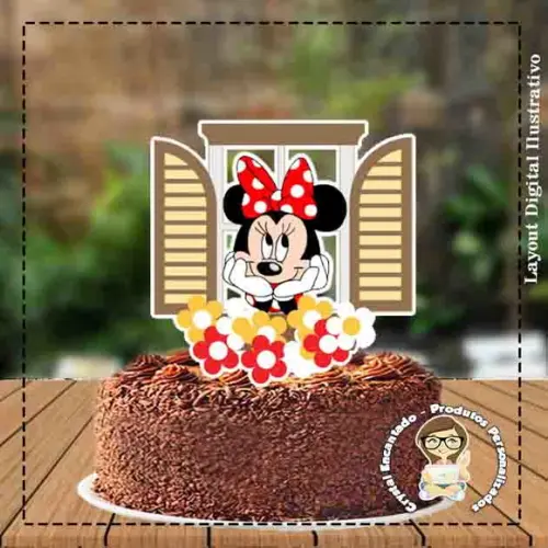 TOPO DE BOLO MINNIE NA JANELA - REF 3463 ARQUIVO DIGITAL