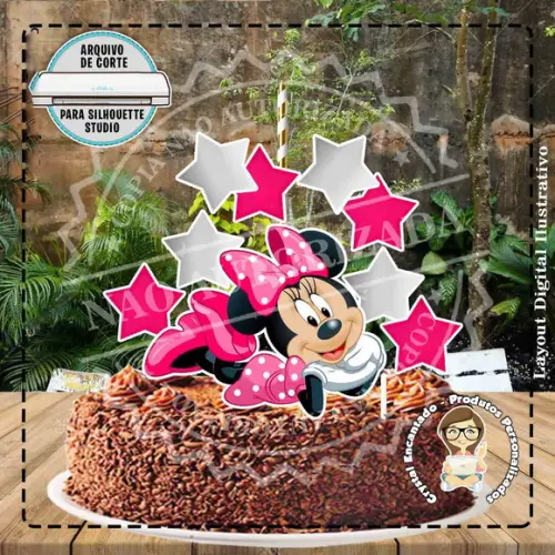 Topo de Bolo Minnie Pink - Ref 2247 Arquivo Digital