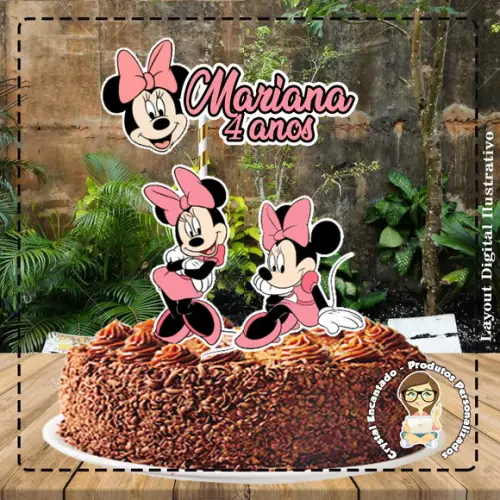 Topo de Bolo Minnie Rosa - Ref 4431 Arquivo Digital