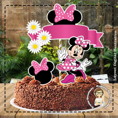 Topo de Bolo Minnie Rosa - Ref 4432 Arquivo Digital