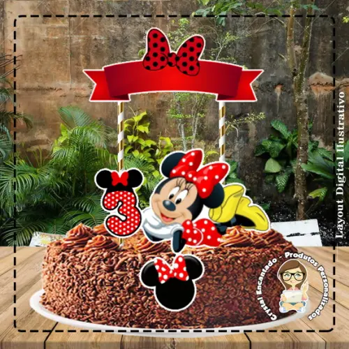 Topo de Bolo Minnie Vermelha - Ref 4433 Arquivo Digital