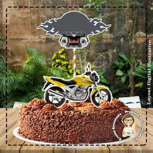 Topo de Bolo Moto Twiste Amarela - Ref 4470 Arquivo Digital