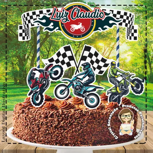 Topo de Bolo Motocross - Ref 4471 Arquivo Digital