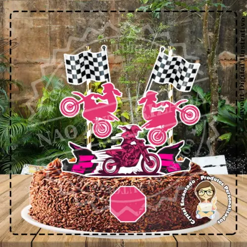 TOPO DE BOLO MOTOCROSS FEMININO - REF 2867 ARQUIVO DIGITAL