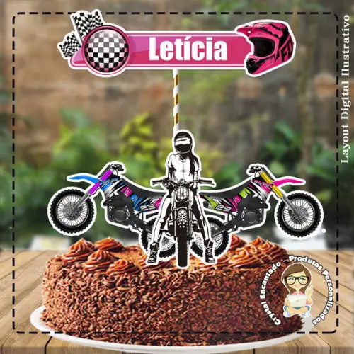 Topo De Bolo Motocross Feminino - Ref 1668 Arquivo Digital