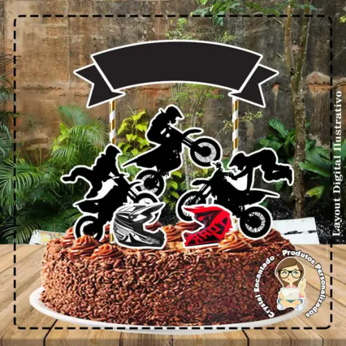 Topo de Bolo Motocross Silhoueta - Ref 4472 Arquivo Digital