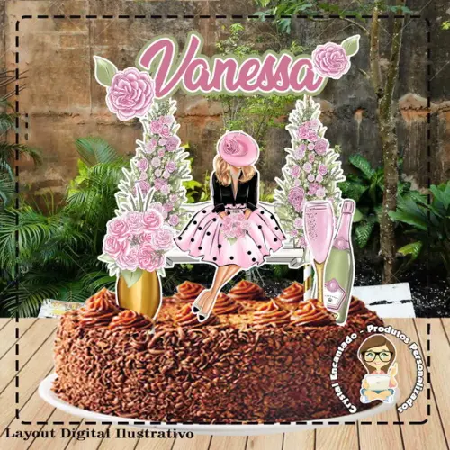 TOPO DE BOLO MULHER BALANÇO FLORES REF 1300 ARQUIVO DIGITAL