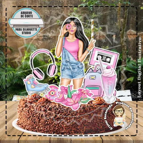 TOPO DE BOLO MULHER DONUTS 01 - REF 1320 ARQUIVO DIGITAL
