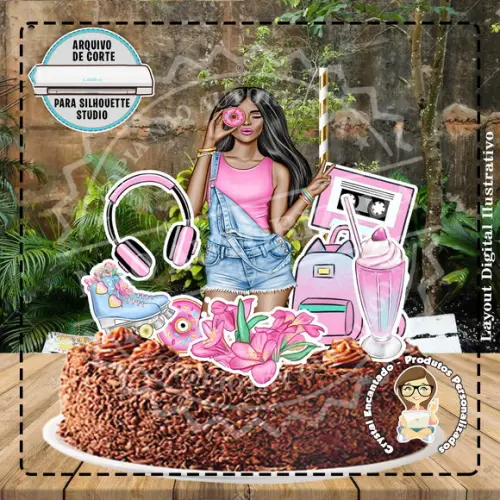TOPO DE BOLO MULHER DONUTS 03 - REF 1322 ARQUIVO DIGITAL