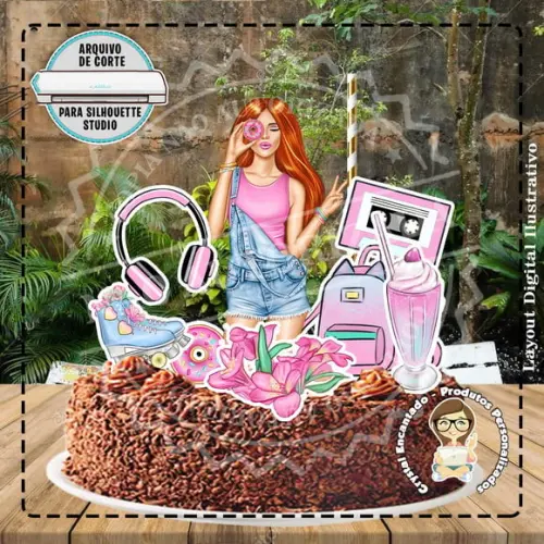 TOPO DE BOLO MULHER DONUTS 02 - REF 1321 ARQUIVO DIGITAL