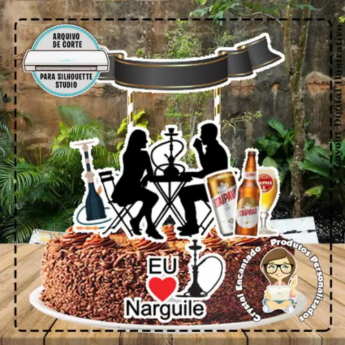Topo de Bolo Narguile e Cerveja - 2501 Arquivo Digital
