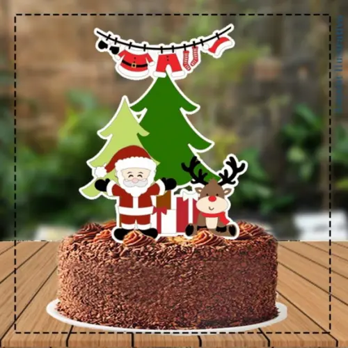 Topo de Bolo Natal Papai Noel Varal - 5240 Arquivo Digital