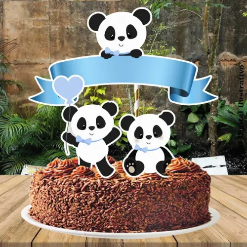 Topo de Bolo Panda Menino - Ref 2706 Arquivo Digital