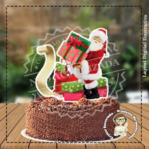 Topo de Bolo Papai Noel Natal - Ref 3264 Arquivo Digital