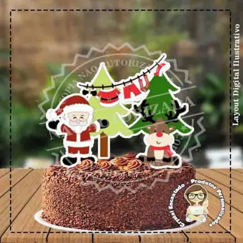 Topo de Bolo Papai Noel Natal - Ref 3268 Arquivo Digital