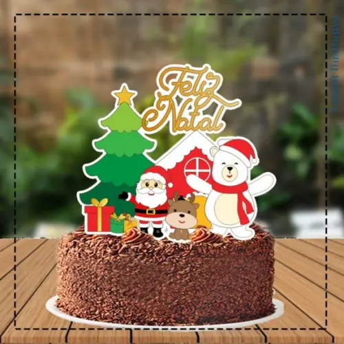 Topo de Bolo Papai Noel Urso Polar - 5238 Arquivo Digital