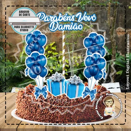 Topo de Bolo Parabens Azul - 4603 Arquivo Digital