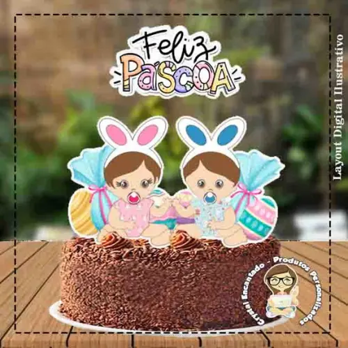TOPO DE BOLO PASCOA GEMEOS - REF 3556 ARQUIVO DIGITAL