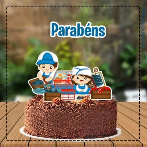 Topo de Bolo Peixaria Menino e Menina - 5266 Arquivo Digital