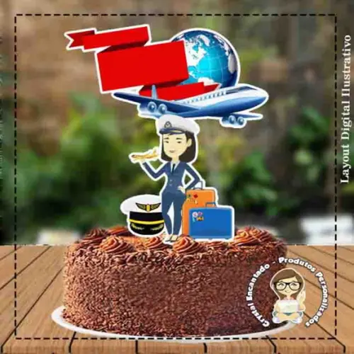 TOPO DE BOLO PILOTO FEMININO - REF 3749 ARQUIVO DIGITAL