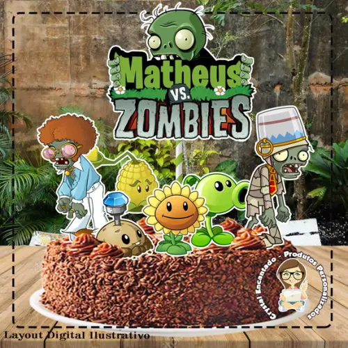 Topo de Bolo Plants Vz Zombie- Ref 4720 Arquivo Digital