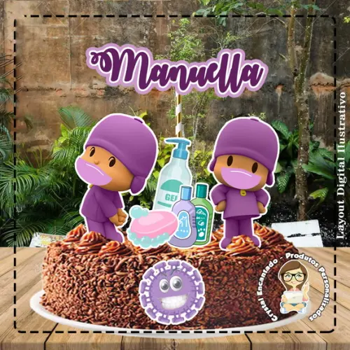 Topo de Bolo Pocoyo Quarentena - 4732 Arquivo Digital