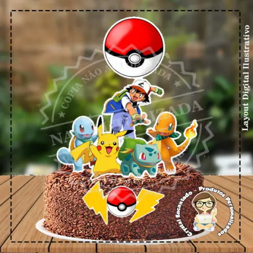 Topo de Bolo Pokemon - 3422 Arquivo Digital