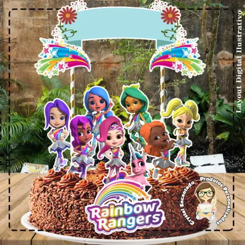 Topo de Bolo Rainbow Rangers - Ref 3987 Arquivo Digital
