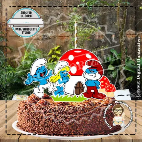 Topo de Bolo Smurfs - Ref 1901 Arquivo Digital