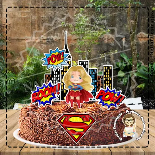 Topo de Bolo Super Girl - Ref 3010 Arquivo Digital