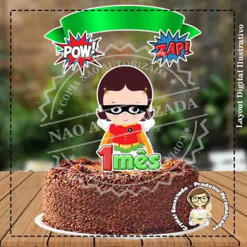 Topo de Bolo Super Heroi Baby Robin Ref 1244 Arquivo Digital