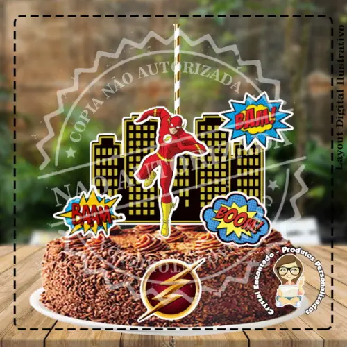Topo de Bolo Super Heroi Flash - Ref 2801 Arquivo Digital