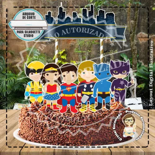 Topo de Bolo Super Herois Cute - Ref 2338 Arquivo Digital