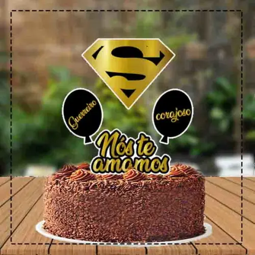 Topo de Bolo Super Homem Dourado e Preto - Ref 3425