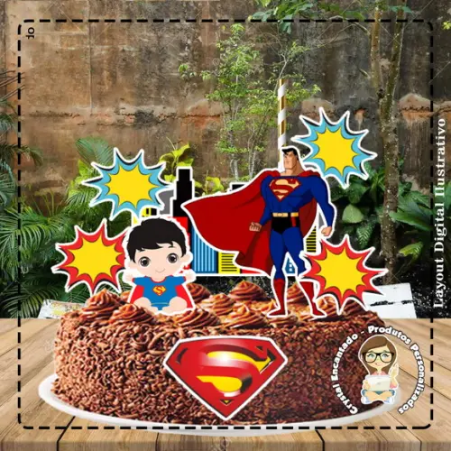 Topo de Bolo Super Homem Super Pai -ref 5012 Arquivo Digital