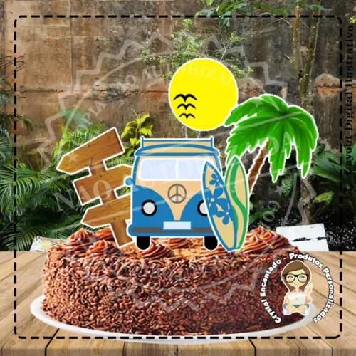 Topo de Bolo Surf Kombi - Ref 2901 Arquivo Digital