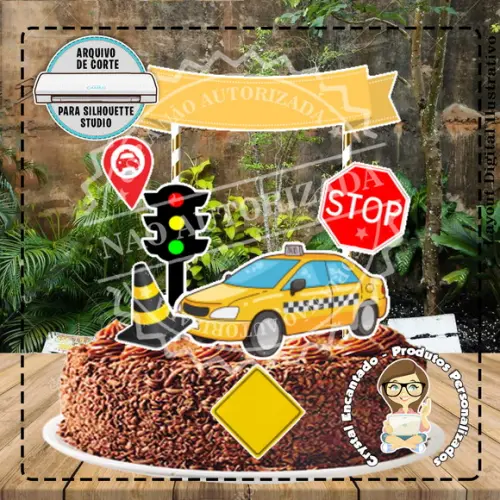 Topo de Bolo Taxi Uber - Ref 2584 Arquivo Digital