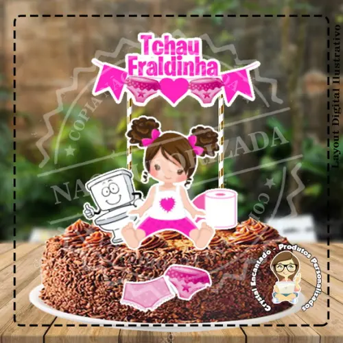 Topo de Bolo Tchau Fraldinha Menina - 2818 Arquivo Digital