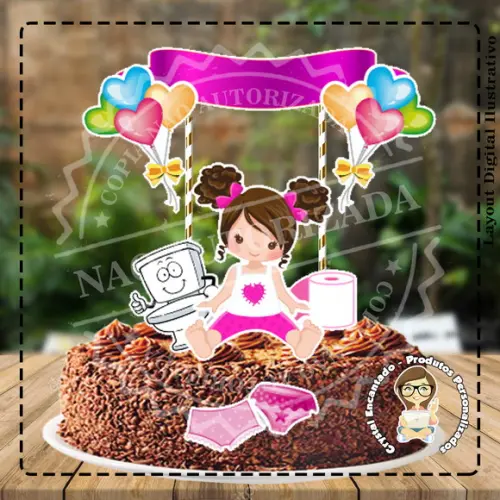 Topo de Bolo Tchau Fraldinha Menina - 2817 Arquivo Digital
