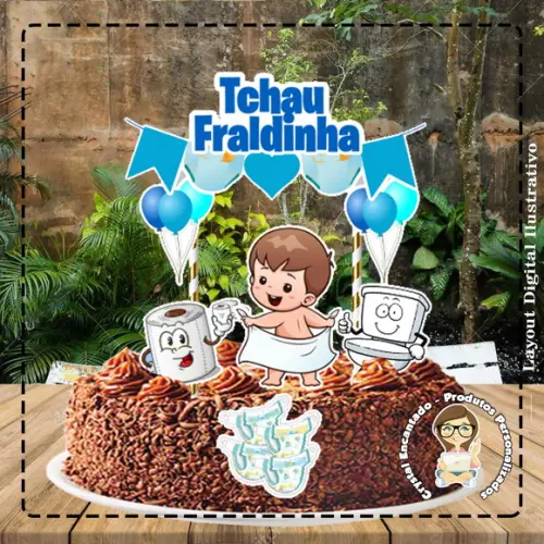 Topo de Bolo Tchau Fraldinha Menino - 5057 Arquivo Digital