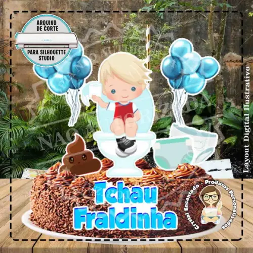 Topo de Bolo Tchau Fraldinha Menino - 5059 Arquivo Digital