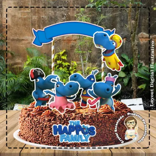Topo de Bolo The Hippos Family - Ref 1943 Arquivo Digital