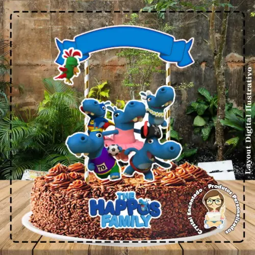 Topo de Bolo The Hippos Family - Ref 1944 Arquivo Digital
