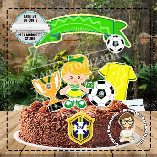 Topo de Bolo Futebol Brasil Menina - 2570 Arquivo Digital