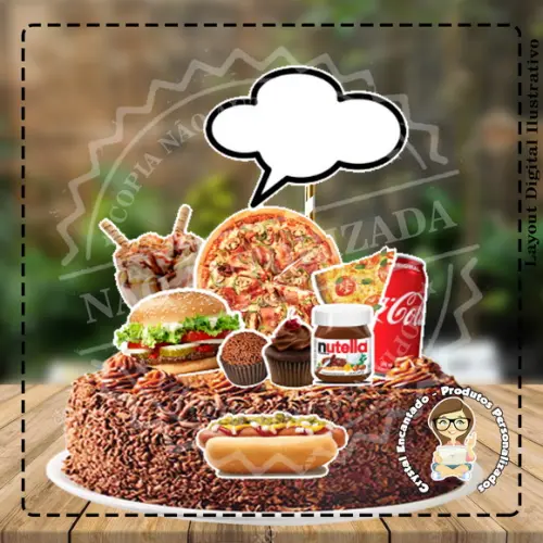 TOPO DE BOLO TO COM FOME - REF 2756 ARTE DIGITAL